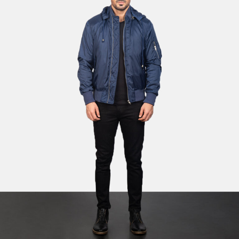 Mens Blue Hooded Bomber Jacket0885-2-1599119815638